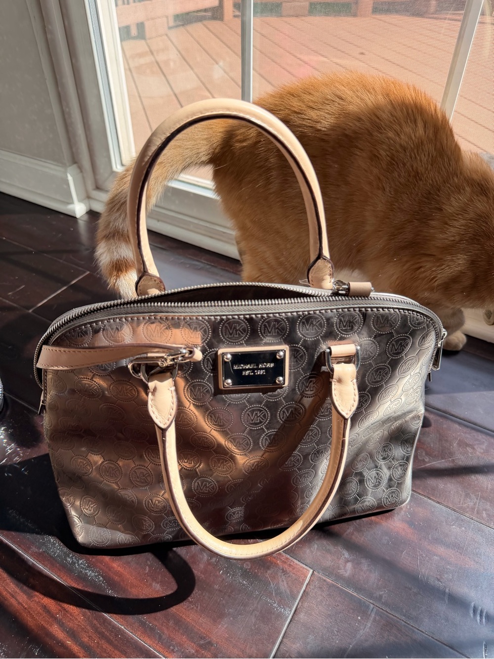 Michael Kors Metallic Brown and Tan Logo Satchel